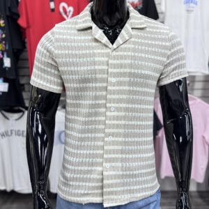 Bone Knit Contrast Khaki Shirt