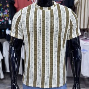 Vertical Color Striped Knit T-Shirt Brown/Beige