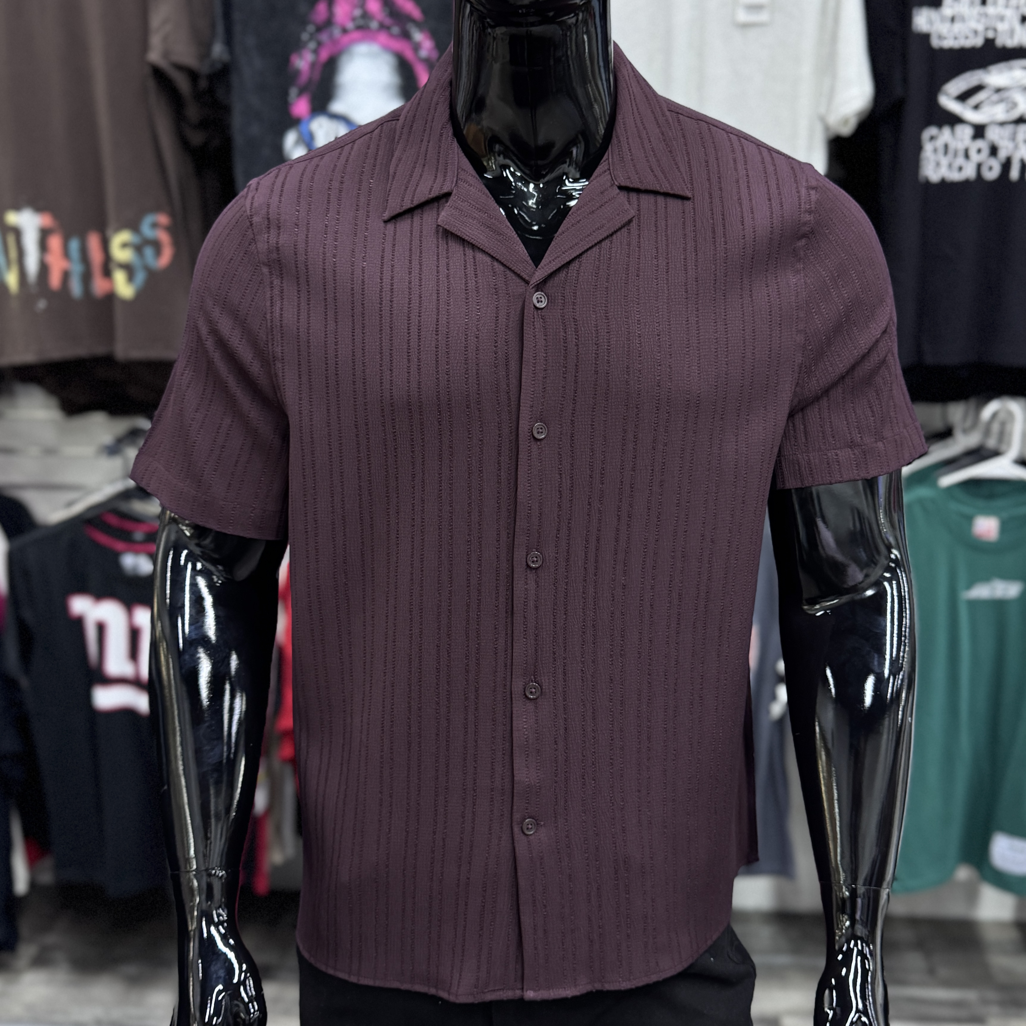 Vertical Textured Stripe Shirt Merlot