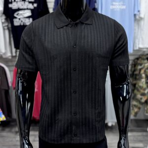 Shadow Button Striped Button Up Black