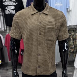 Textured Button Up Pocket Shirt Brown