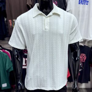 [SALE] Chevron Style Knit White Polo Shirt