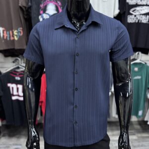 Navy Vertical Double Rib Stretch Shirt