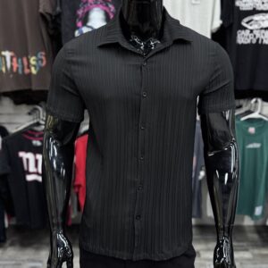 Black Vertical Double Rib Stretch Shirt