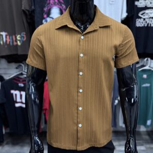 Brown Vertical Double Rib Stretch Shirt