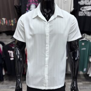 White Vertical Double Rib Stretch Shirt