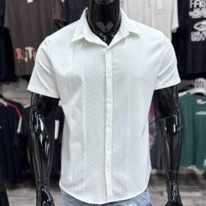 Multi-Pattern Jacquard Shirt White