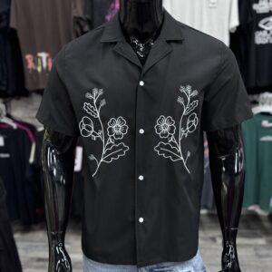 Botanical Embroidery Black Shirt