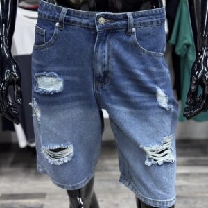 Ombré Distressed Denim Bermuda Shorts