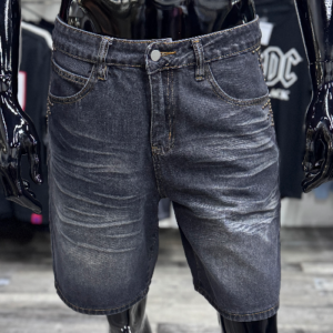 Brass Studded Grey Washed Denim Shorts