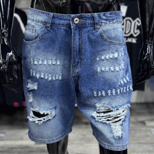 Ripped Denim Blue Shorts