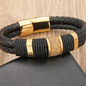 Vintage Woven Leather & Gold Bracelet