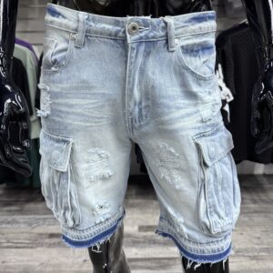 2121 Distressed Cargo Jean Shorts Light Blue Wash