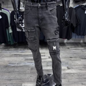 Black Wash Cargo Pocket Slim Taper Jeans