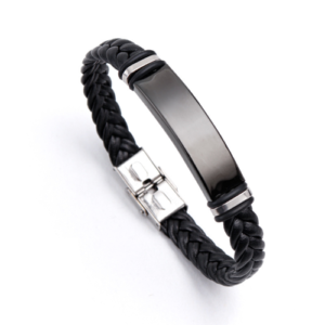 Simple Braided Leather & Stainless Steel Bracelet Black/Black